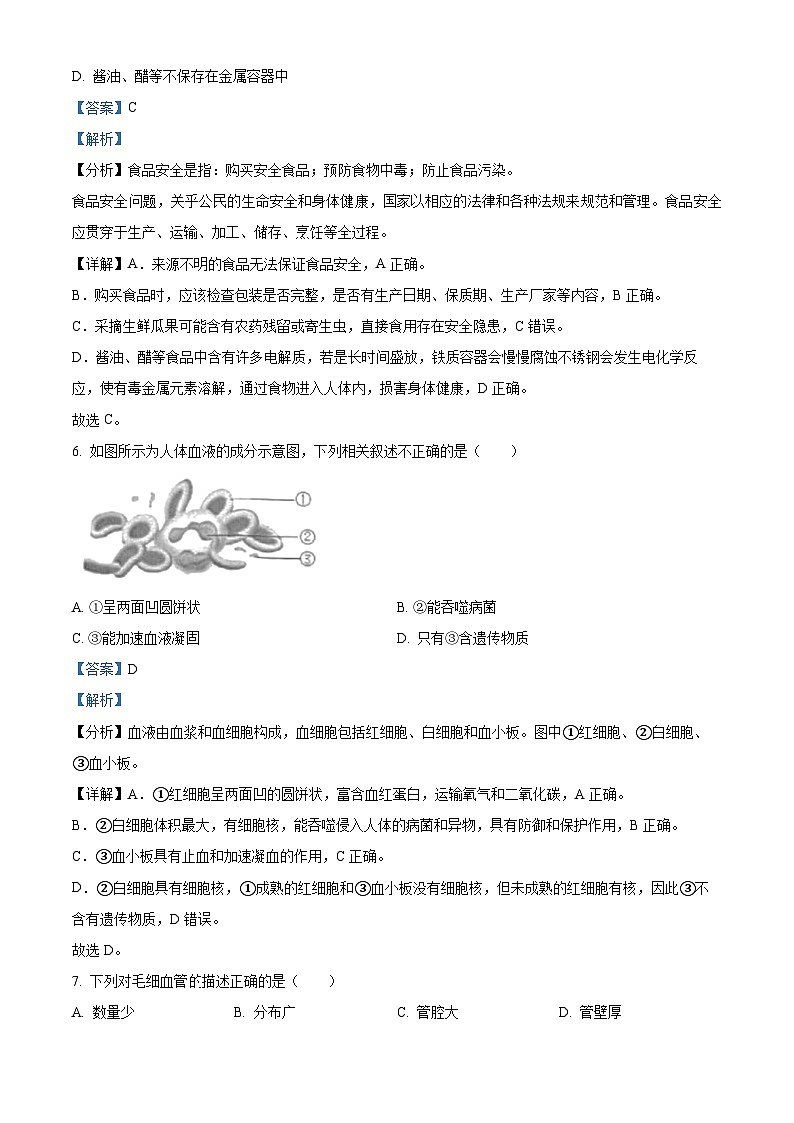福建省龙岩市长汀县2022-2023学年七年级下学期期末生物试题（解析版）03