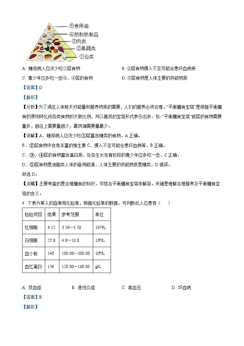 辽宁省大连市高新园区2022-2023学年七年级下学期期末生物试题（解析版）02