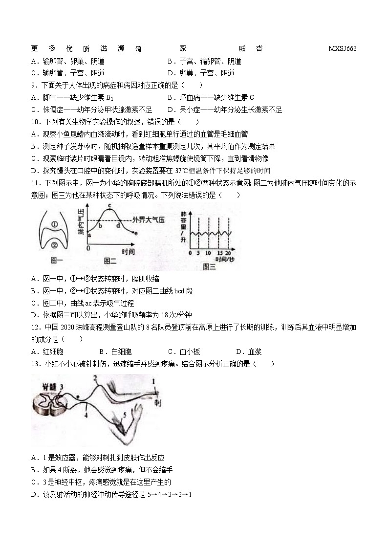 2023年湖南省邵阳市初中学业水平考试模拟生物试题（一）第2页