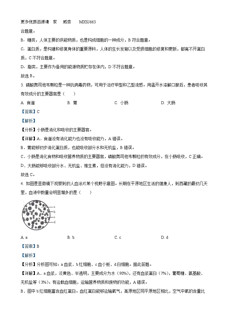 陕西省咸阳市兴平市2022-2023学年七年级下学期期中生物试题（解析版）02