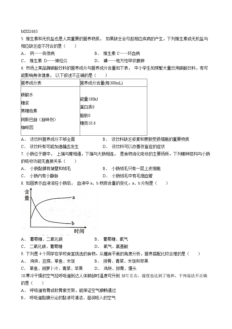 云南省曲靖市2022-2023学年七年级下学期期末生物试题02