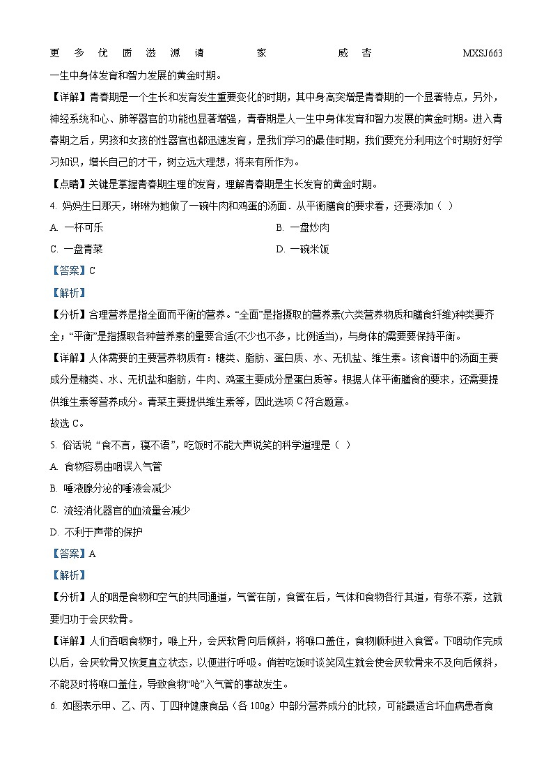 湖南省衡阳市2022-2023学年七年级下学期期末生物试题（解析版）第2页
