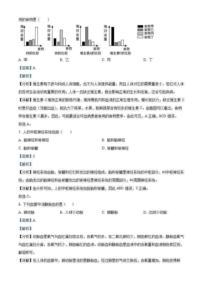 湖南省衡阳市2022-2023学年七年级下学期期末生物试题（解析版）第3页