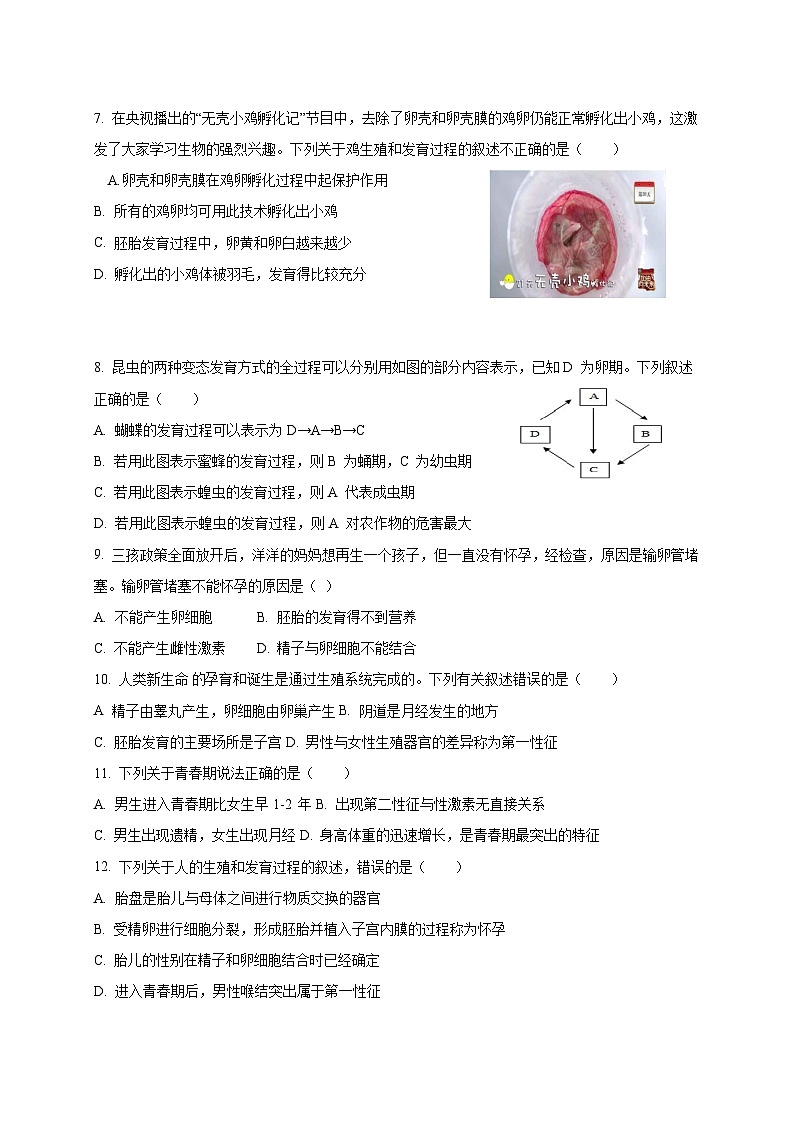 2023-2024学年山东省宁津县八年级上册期中考试生物试题（附答案）02