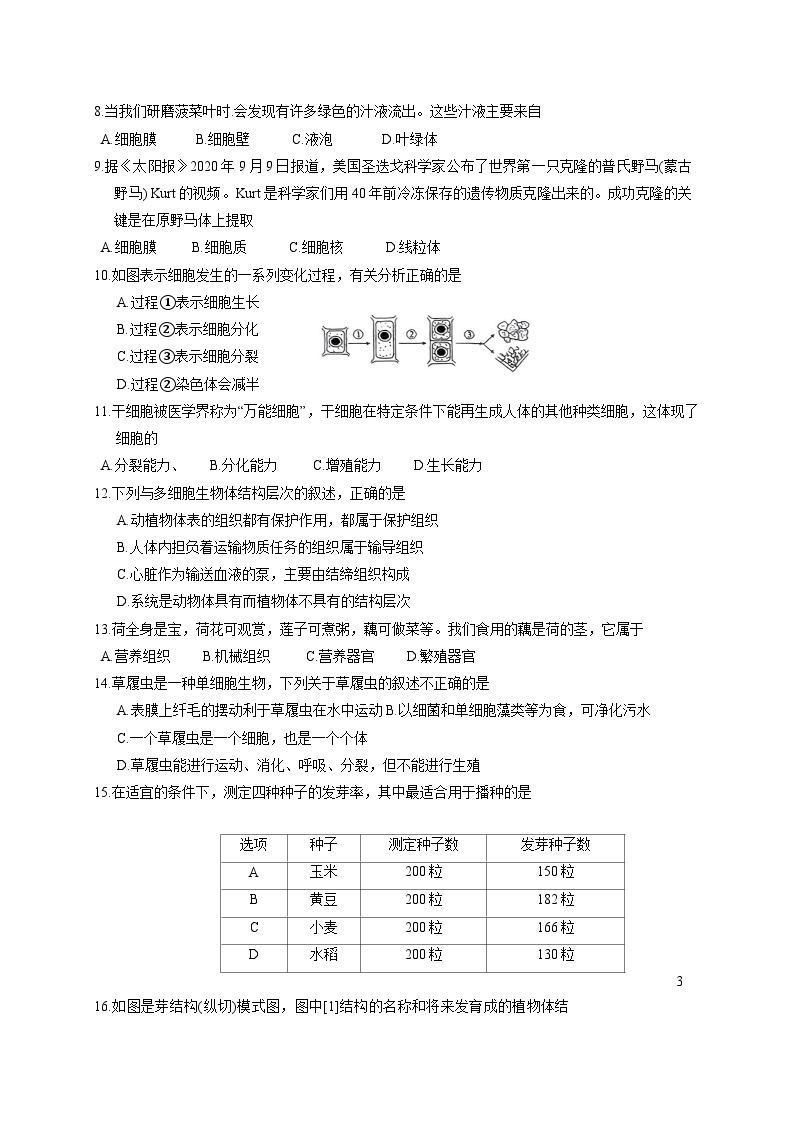 2023-2024学年河南省周口市沈丘县七年级上册12月月考生物试题（附答案）02