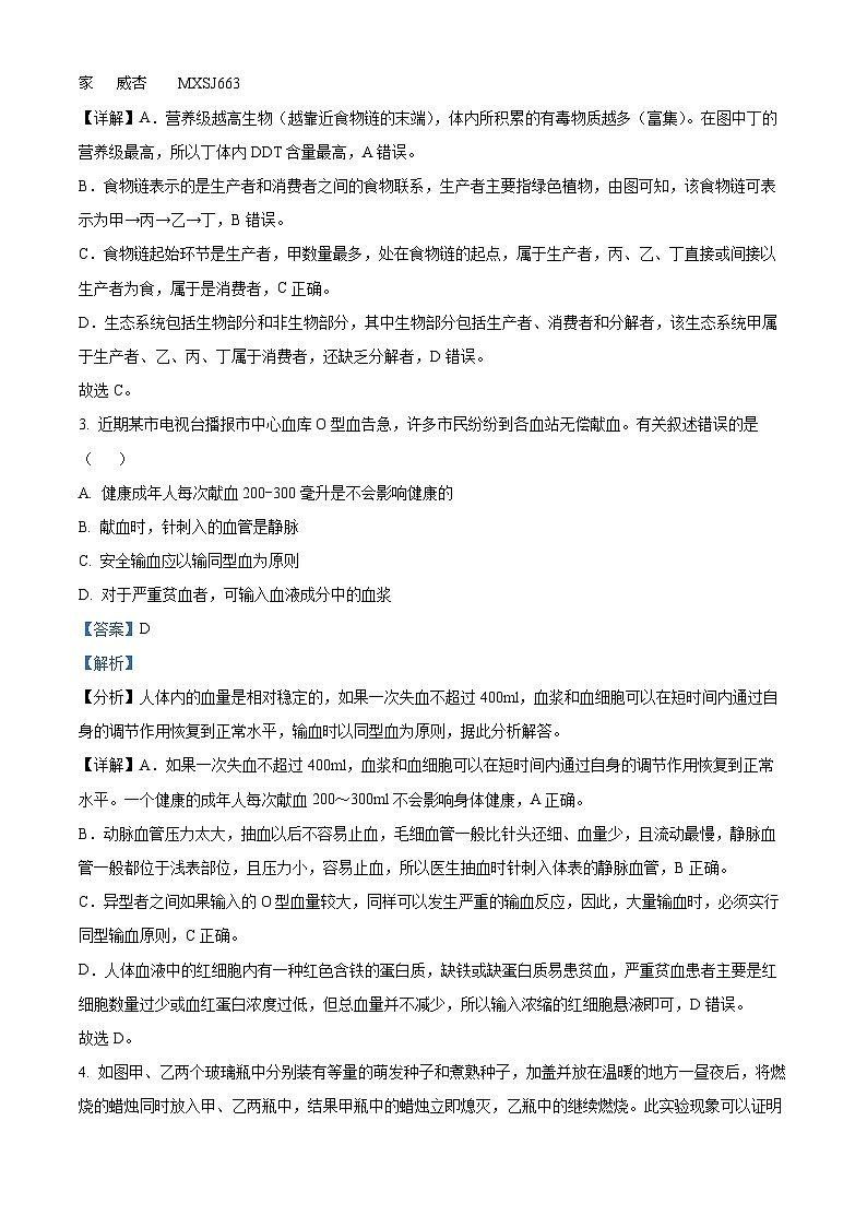 2023年山东省聊城市东昌府区中考二模生物试题（解析版）02