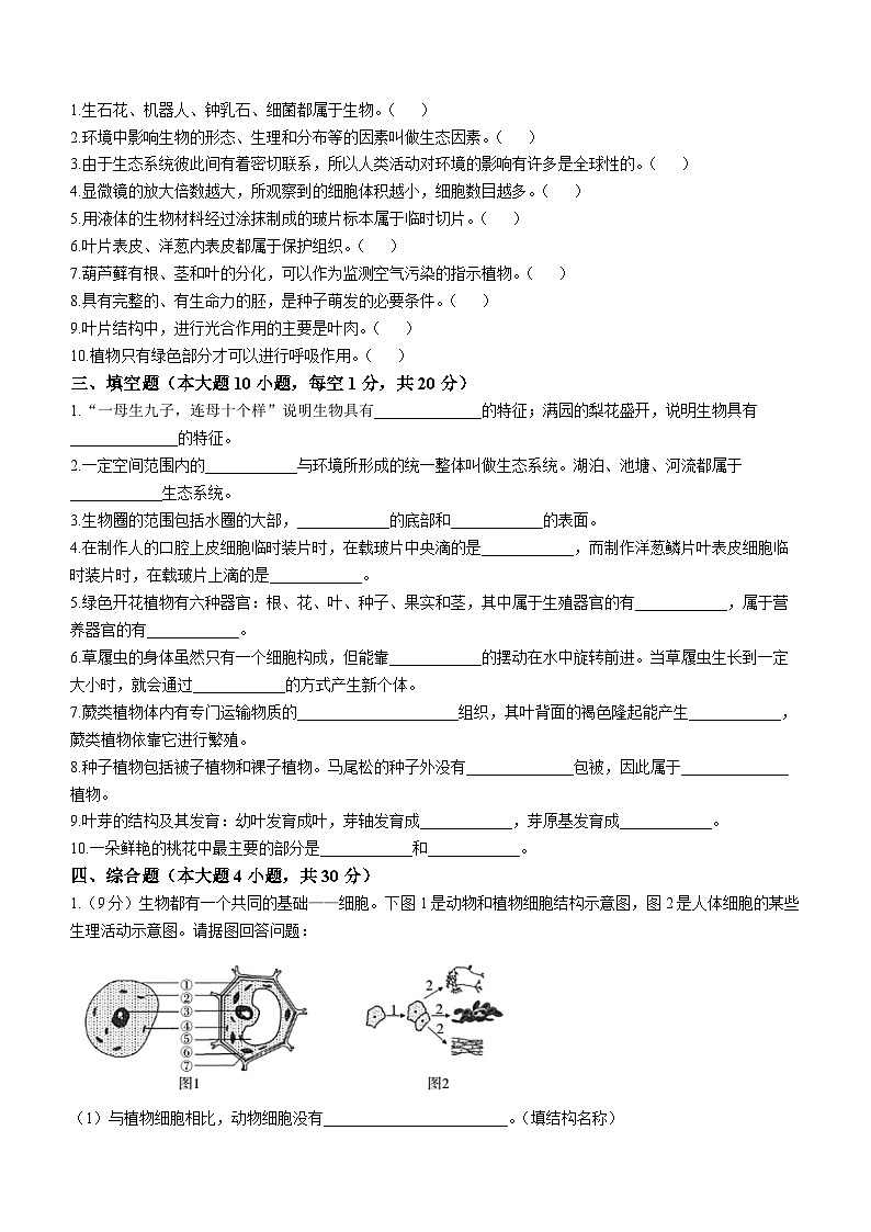 陕西省商洛市镇安县2020-2021学年七年级上学期期末生物试题第3页