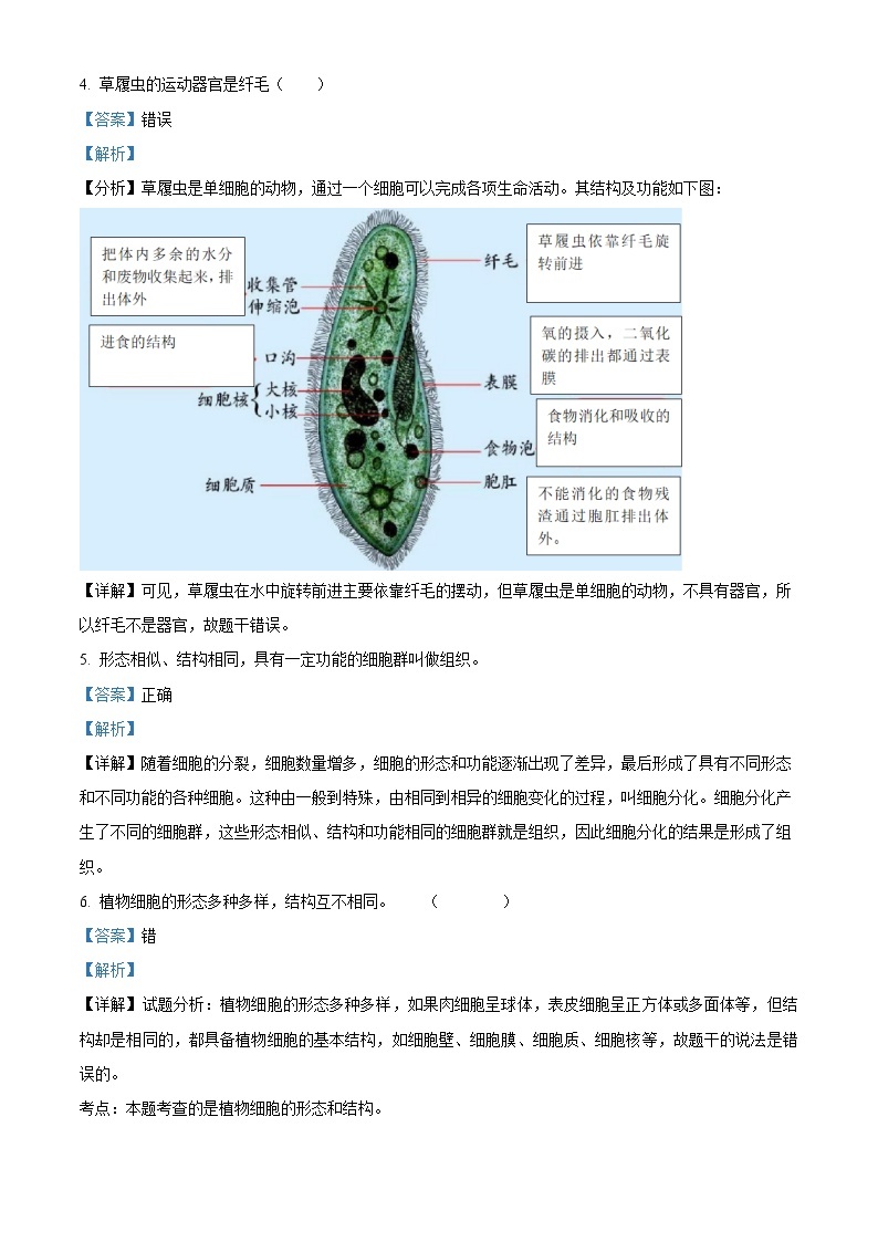 江苏省南京市联合体2022-2023学年七年级上学期期中生物试题（解析版）02