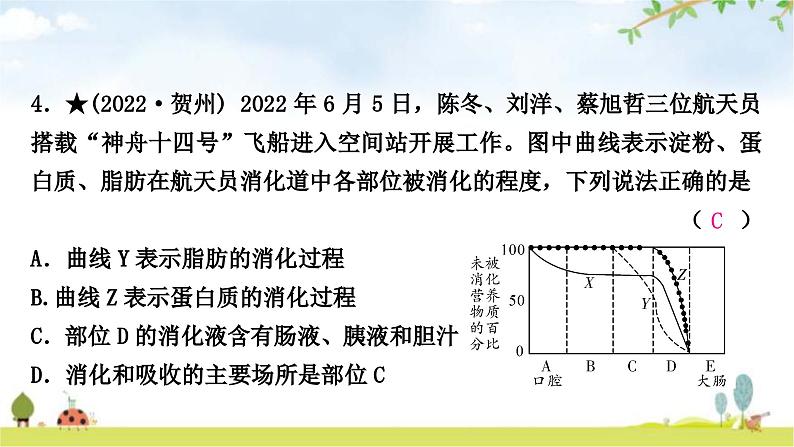 中考生物复习七年级下册第四单元生物圈中的人第二章人体的营养课件第5页