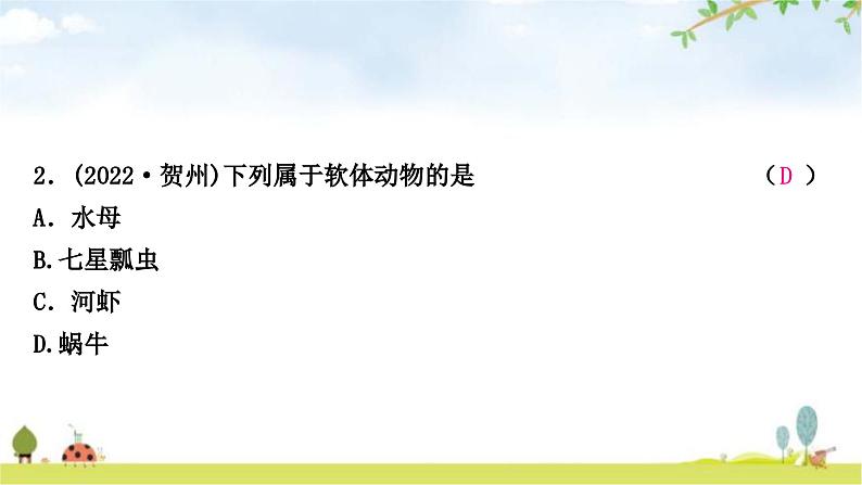 中考生物复习八年级上册第五单元生物圈中的其他生物第一章动物的主要类群课件第3页