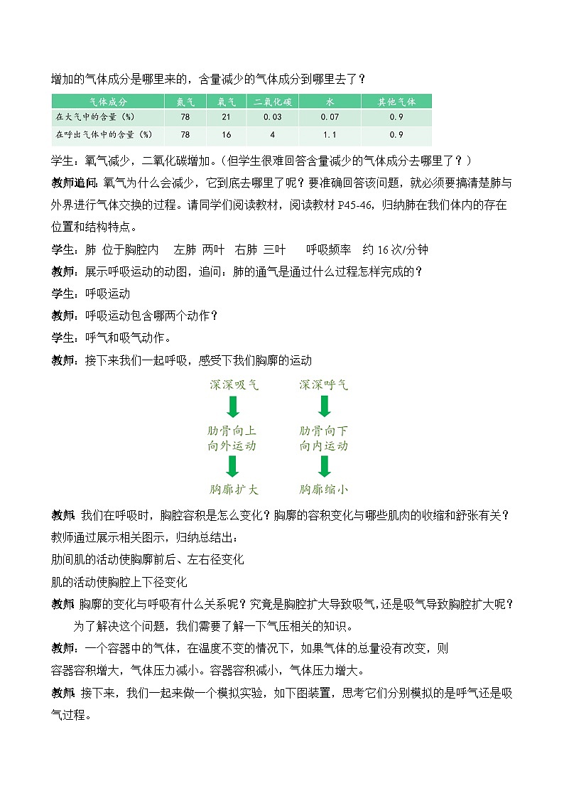 人教版生物七年级下册4.3.2《发生在肺内的气体交换》教案第2页