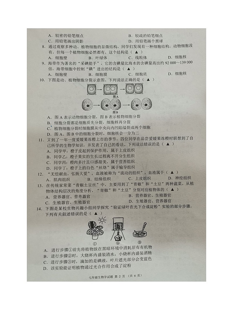 四川省成都市邛崃市2023-2024学年七年级上学期期末考试生物试题第2页