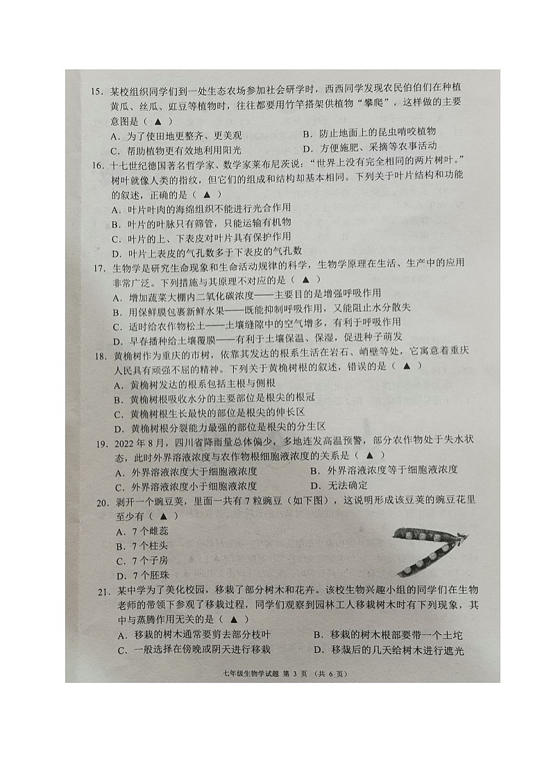 四川省成都市邛崃市2023-2024学年七年级上学期期末考试生物试题第3页