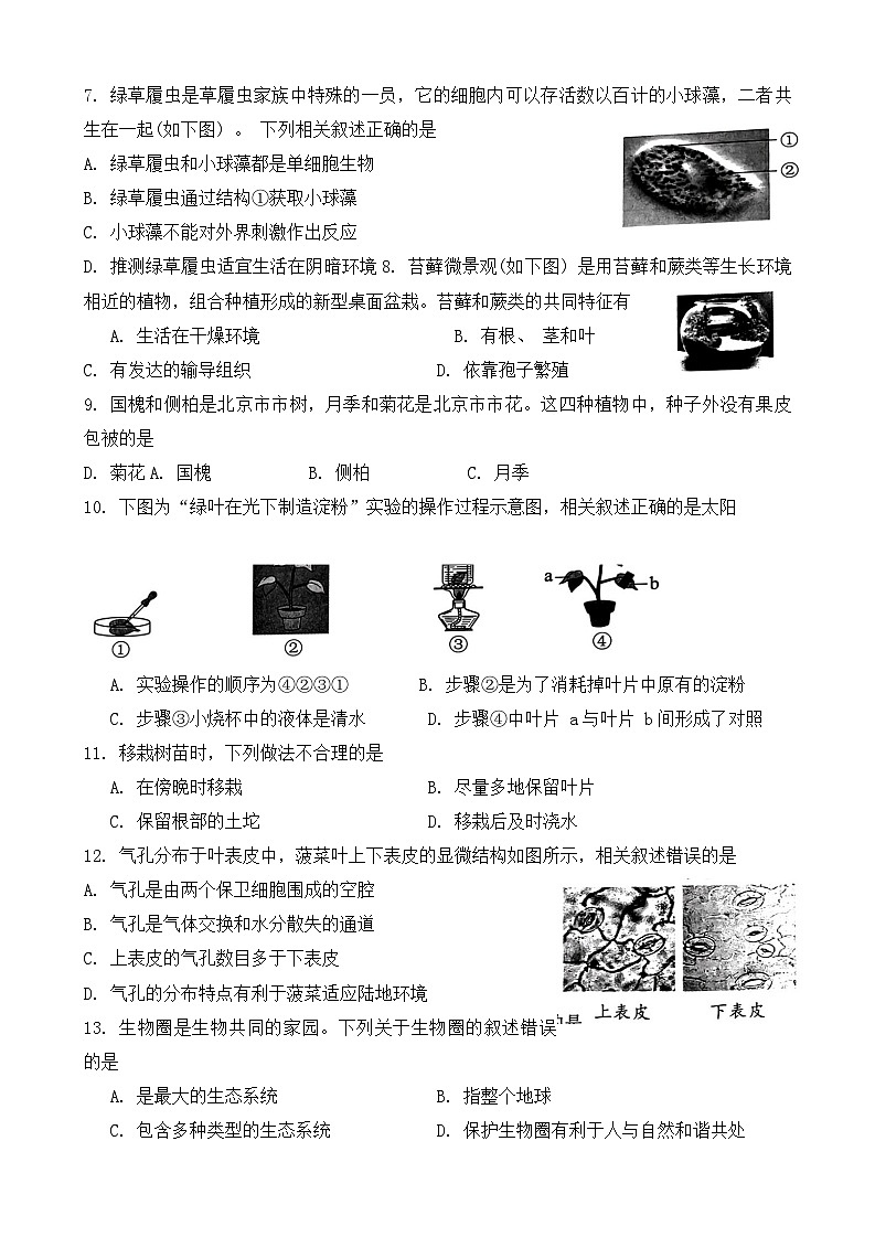 北京市西城区2023-2024学年七年级上学期期末生物学试题02