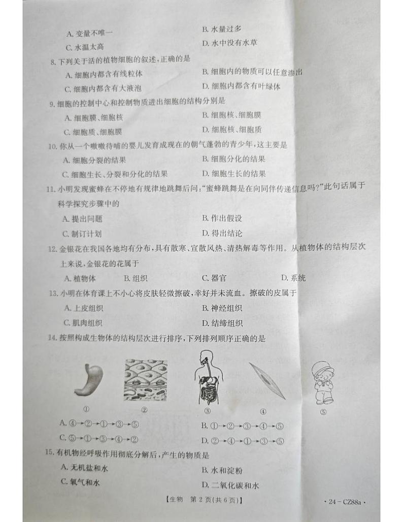 河北省廊坊市固安县2023-2024学年七年级上学期期末生物学试题第2页