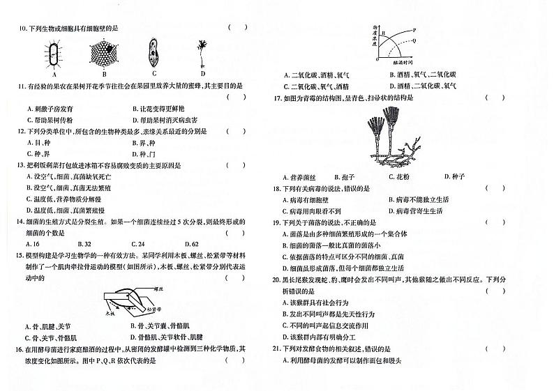 吉林省蛟河市2023-2024学年上学期八年级生物期末试卷（图片版，含答案）02