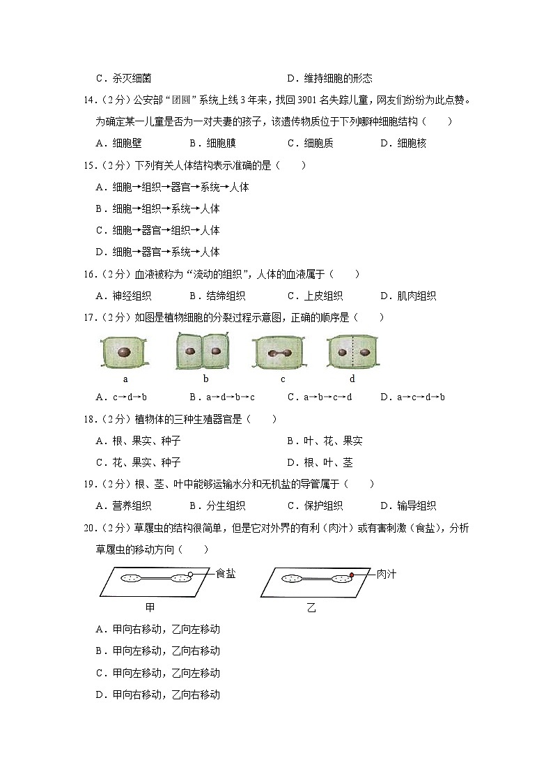 广东省东莞市黄江镇2023-2024学年七年级上学期期末生物模拟试卷第3页