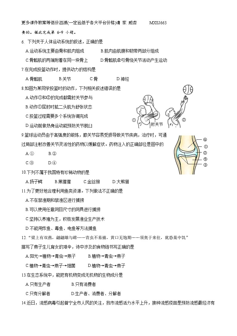广东省揭阳市普宁市2023-2024学年八年级上学期期末生物试题02