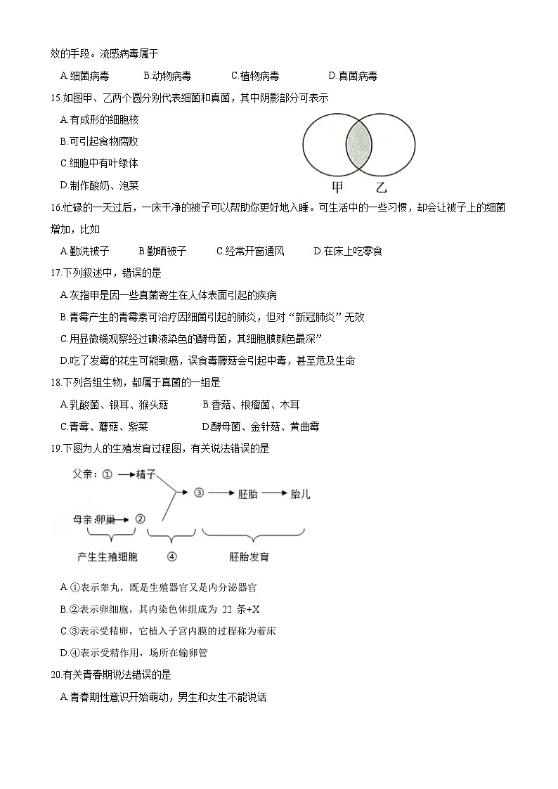 广东省揭阳市普宁市2023-2024学年八年级上学期期末生物试题03