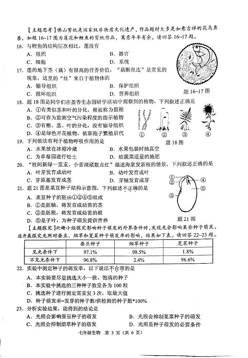 广东省佛山市顺德区2023-2024学年七年级上学期期末生物试题03