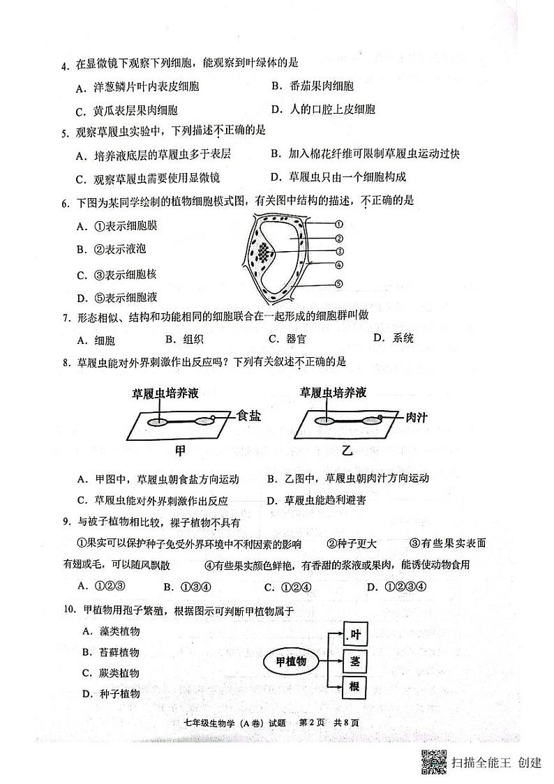 广东省广州市黄埔区2023-2024学年七年级上学期期末生物试题第2页