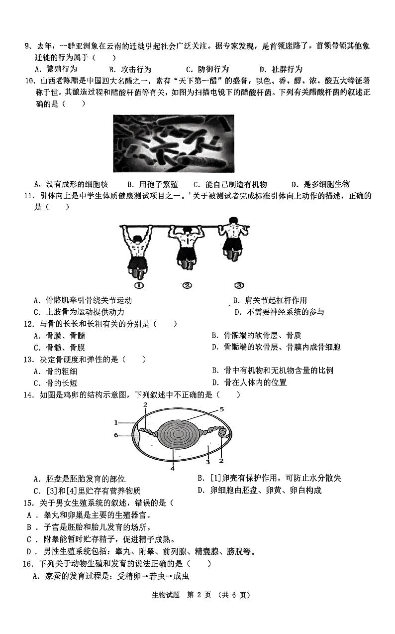 广东省珠海市斗门区2023-2024学年八年级上学期期末生物试题02