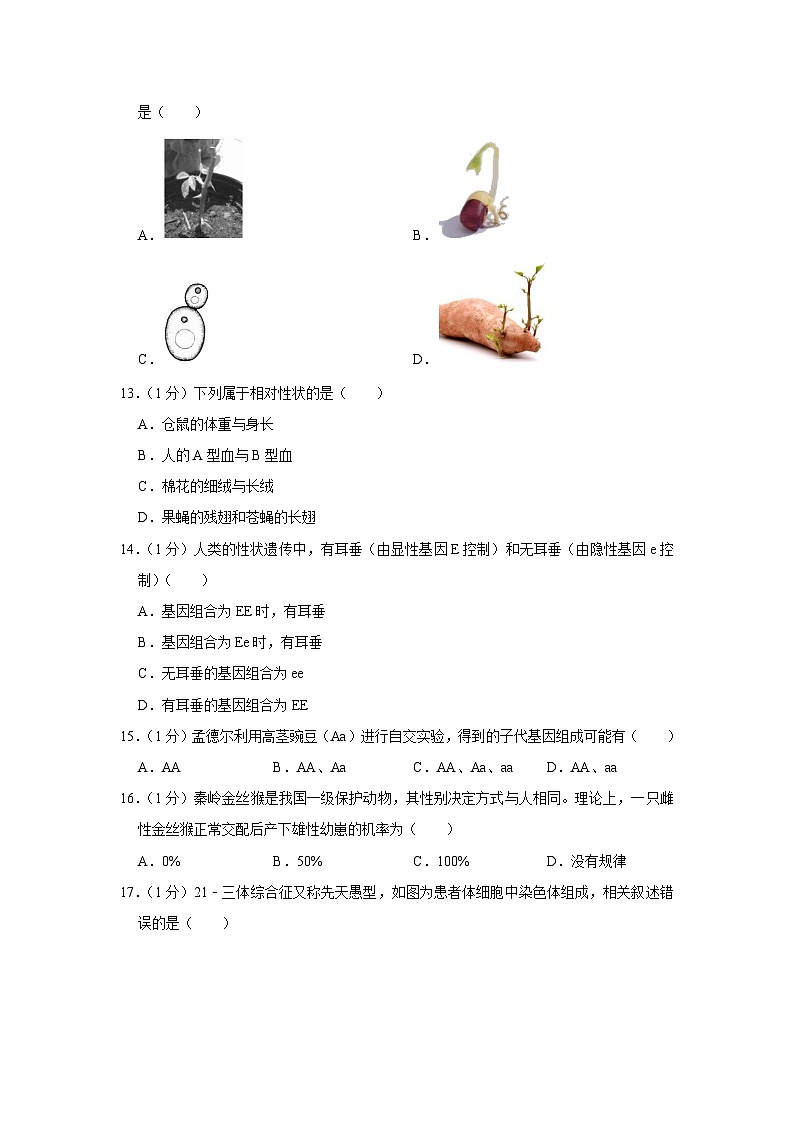 北京市石景山区2023-2024学年八年级上学期期末生物试卷第3页