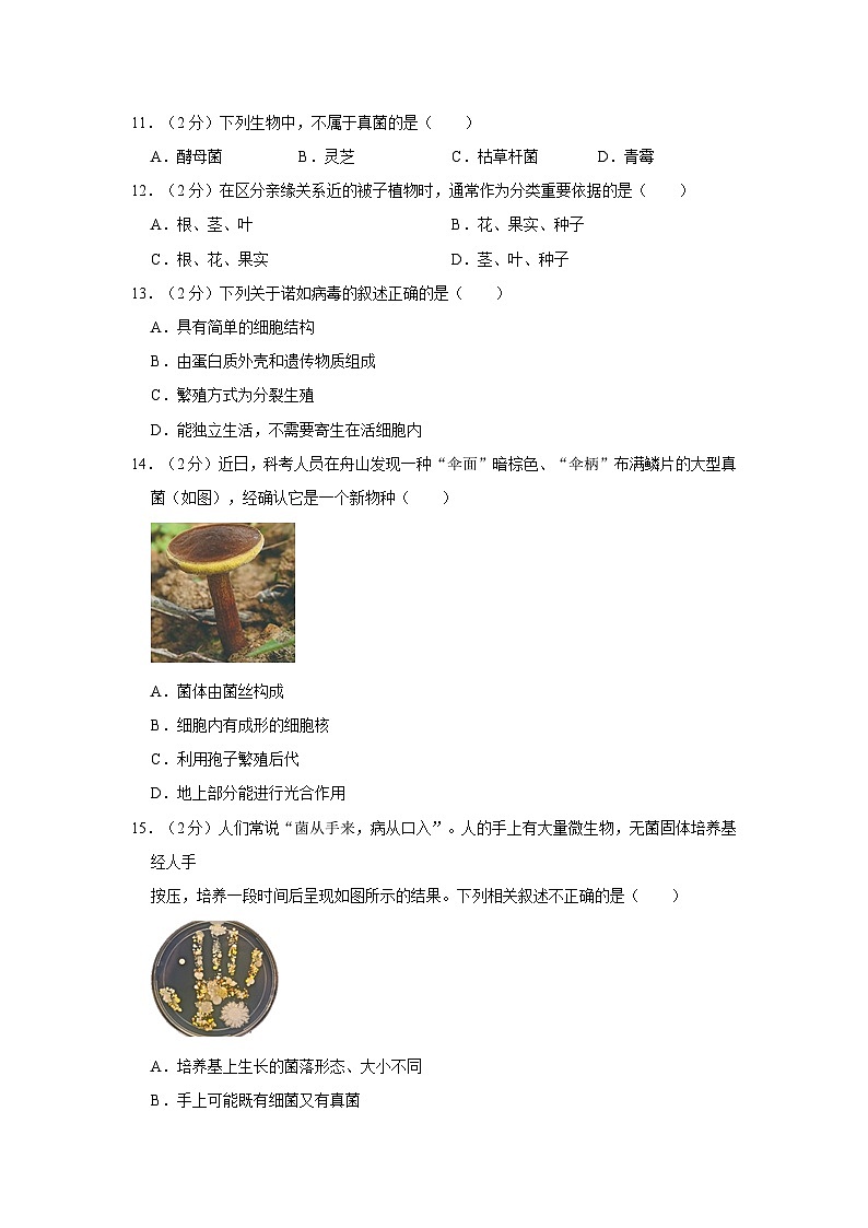 重庆市黔江区2023-2024学年八年级上学期期末生物试卷第2页