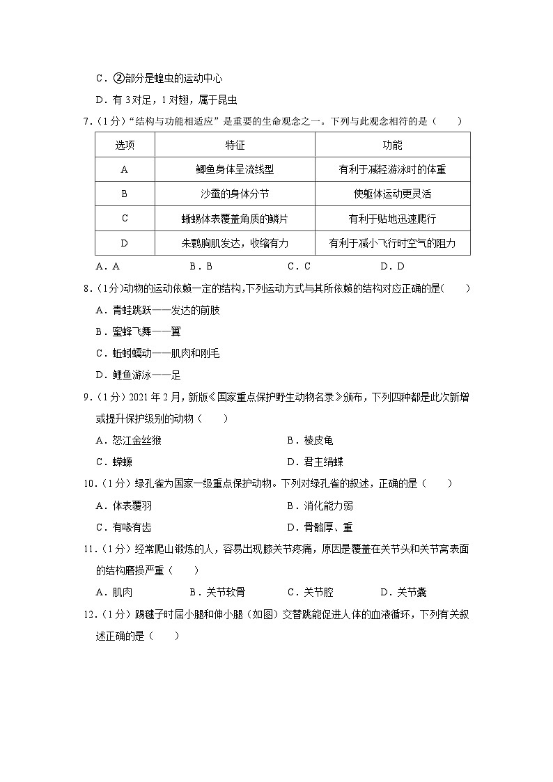 陕西省榆林市靖边县2023-2024学年八年级上学期期末生物试卷+02