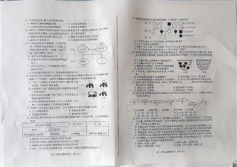 山东省烟台龙口市（五四制）2023-2024学年八年级上学期期末考试生物试题第2页