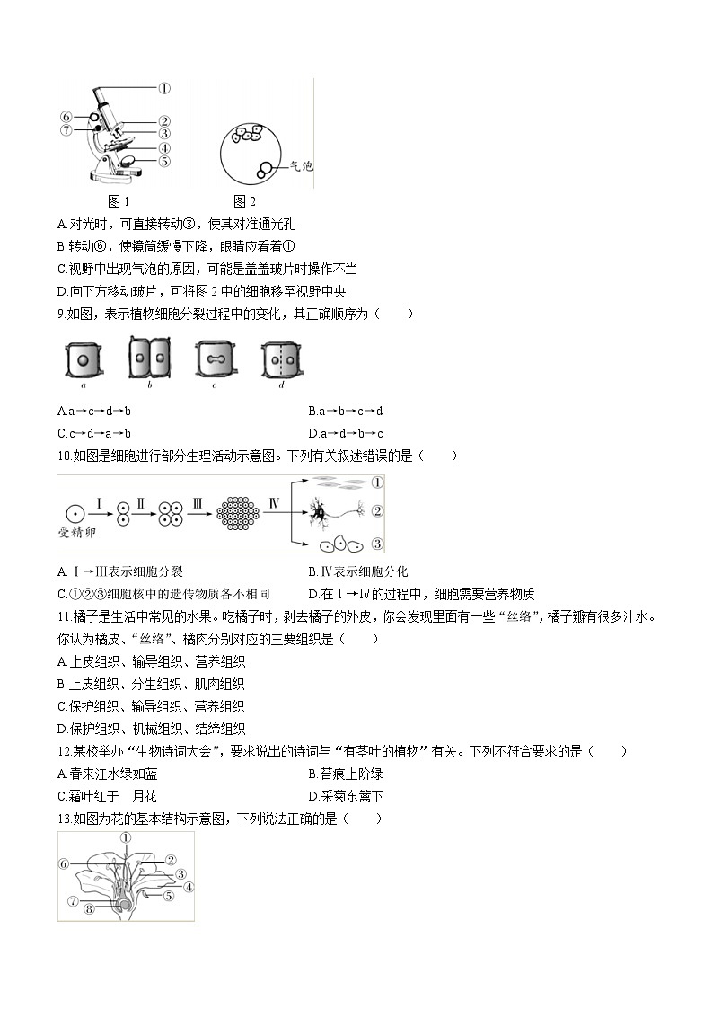 河南省开封市区2022-2023学年七年级上学期期末学业水平质量监测生物试题02