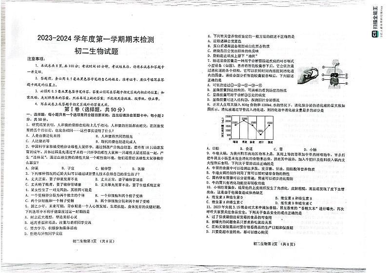 山东省烟台海阳市（五四制）2023-2024学年七年级上学期期末考试生物学试题01