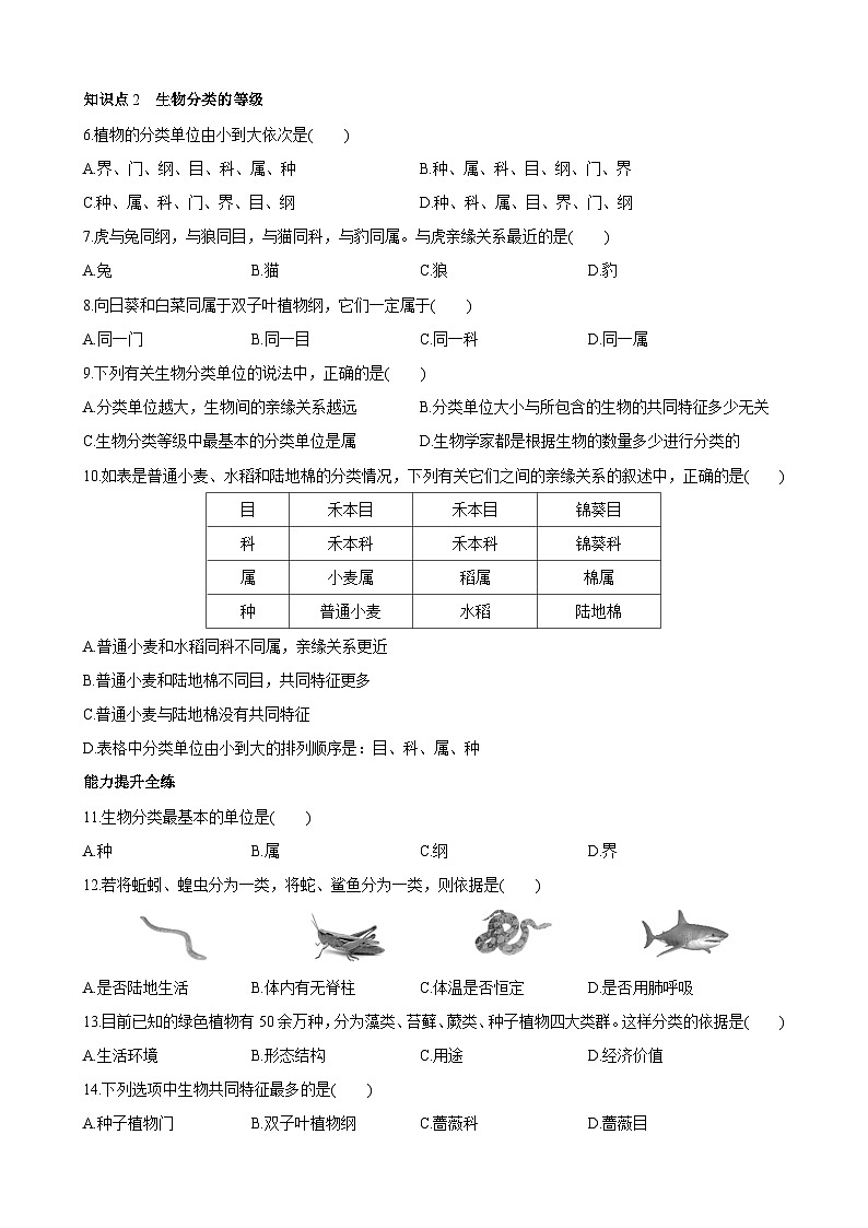 【全套精品专题】初中生物苏教版专题复习 5.14.4 生物的分类 同步练习（解析版）02