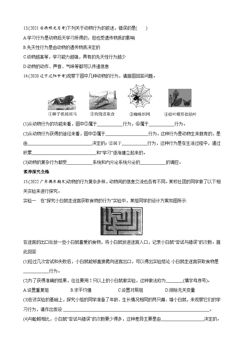 【全套精品专题】初中生物苏教版专题复习 6.18.2 动物行为的生理基础 同步练习（解析版）03