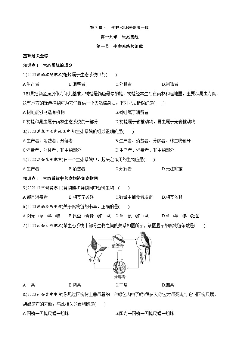 【全套精品专题】初中生物苏教版专题复习 7.19.1 生态系统的组成 同步练习（解析版）01
