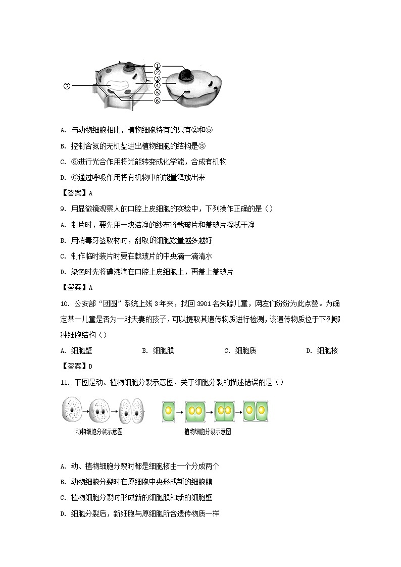 2020-2021学年广东深圳龙华区七年级上册期末生物试卷及答案03