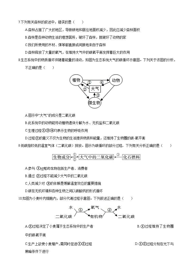 【全套精品专题】初中生物苏科版专题复习 18.2 绿色植物与生物圈中的碳氧平衡 同步练习（解析版）02