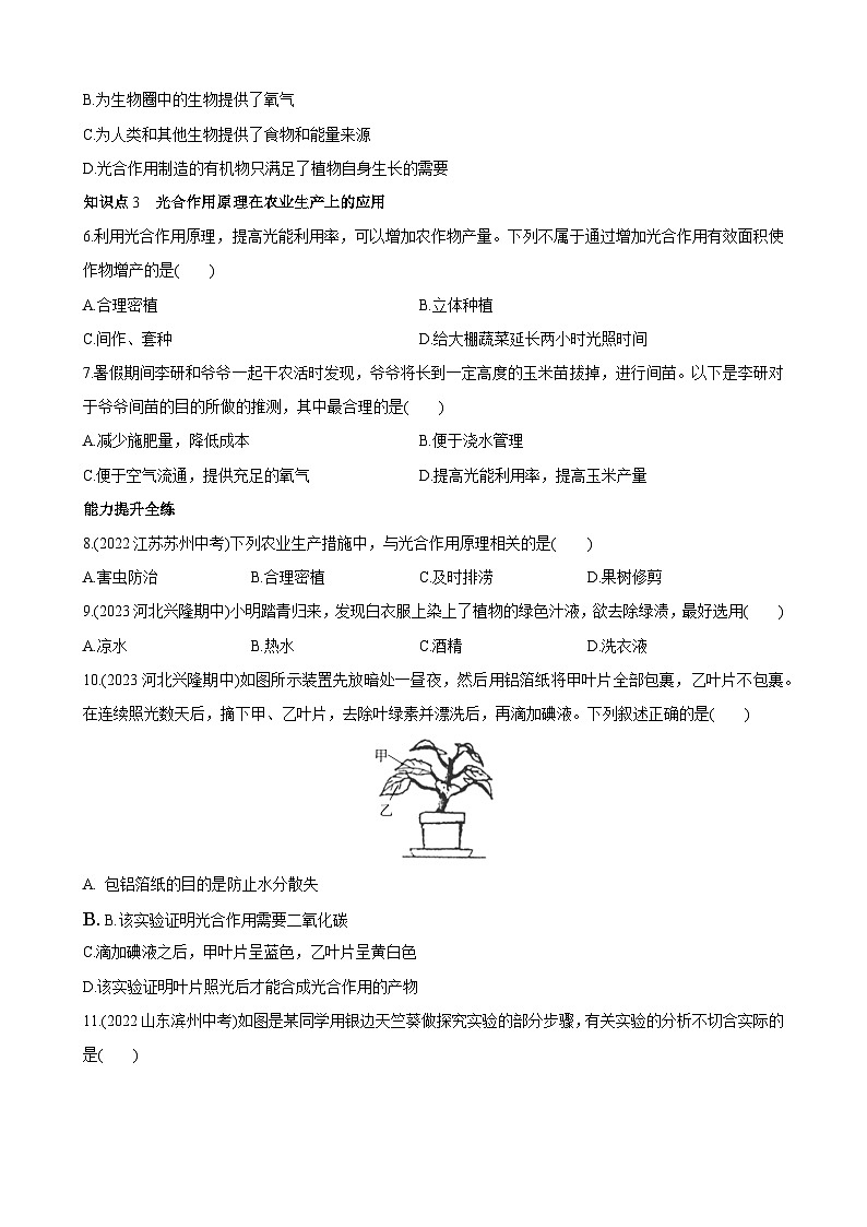 【全套精品专题】初中生物八年级复习专题精讲 3.3.1 光合作用的产物 同步练习（带解析）第2页