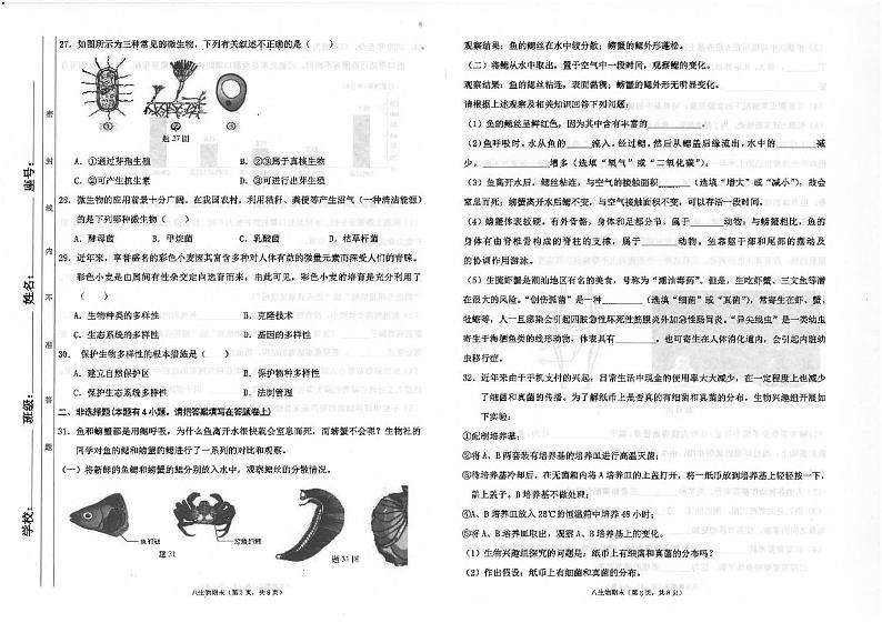 广东省汕头市潮南区司马浦镇初中四校联考2023-2024学年八年级上学期期末生物试题03