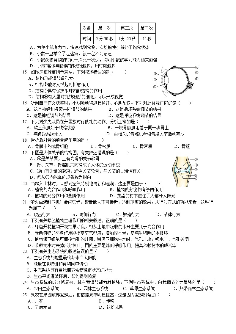 江苏省扬州市江都区2023-2024学年八年级上学期期末生物试题02