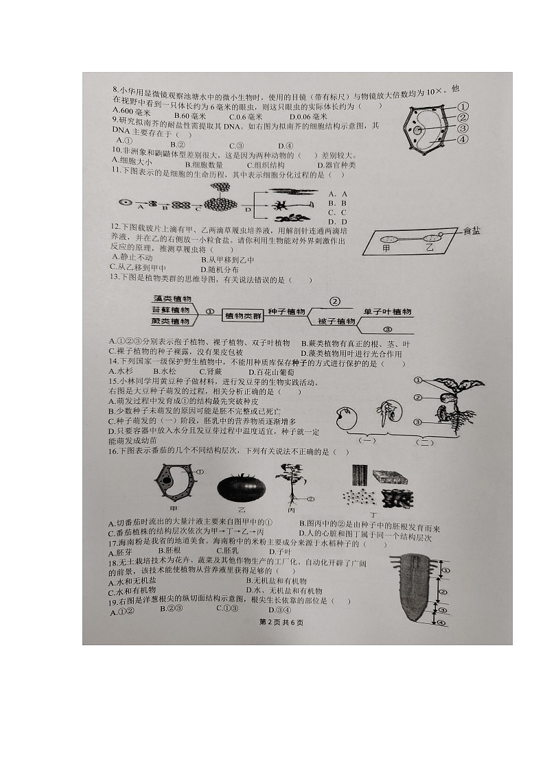 海南省澄迈县2023-2024学年七年级上学期期末检测生物试题02