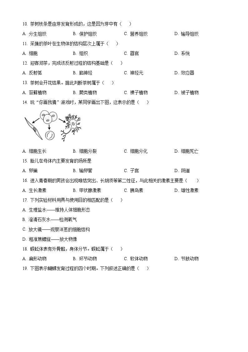 2023年福建省中考生物真题02