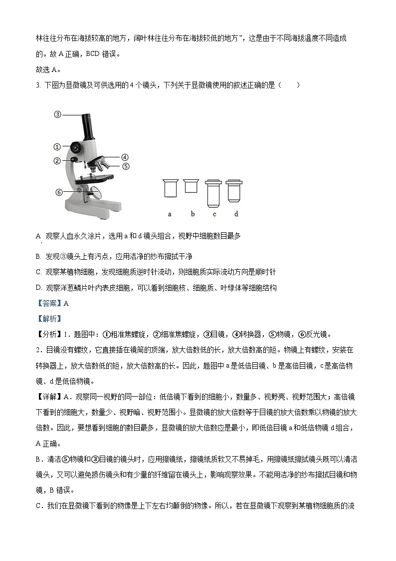 2023年湖南省邵阳市中考生物真题02