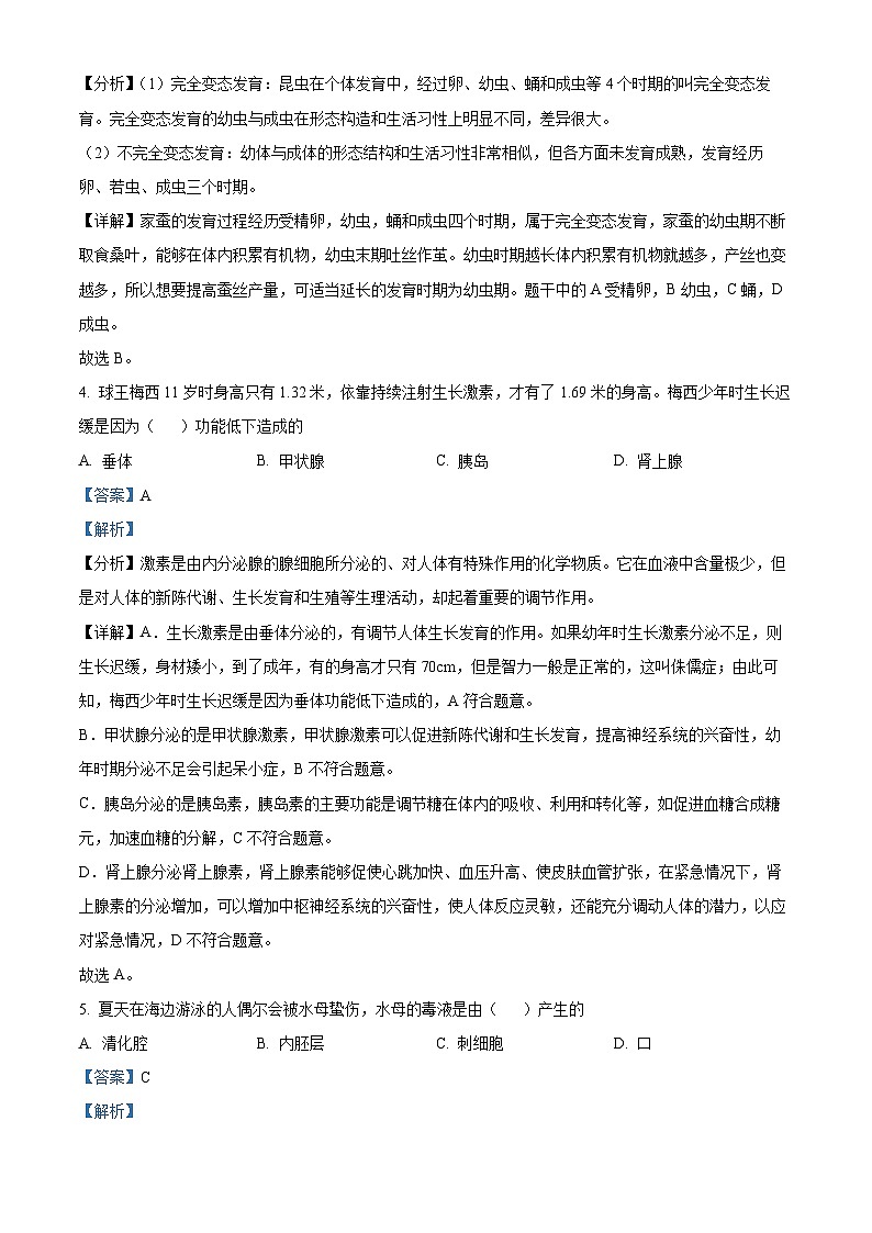 2023年山东省烟台市中考生物真题02