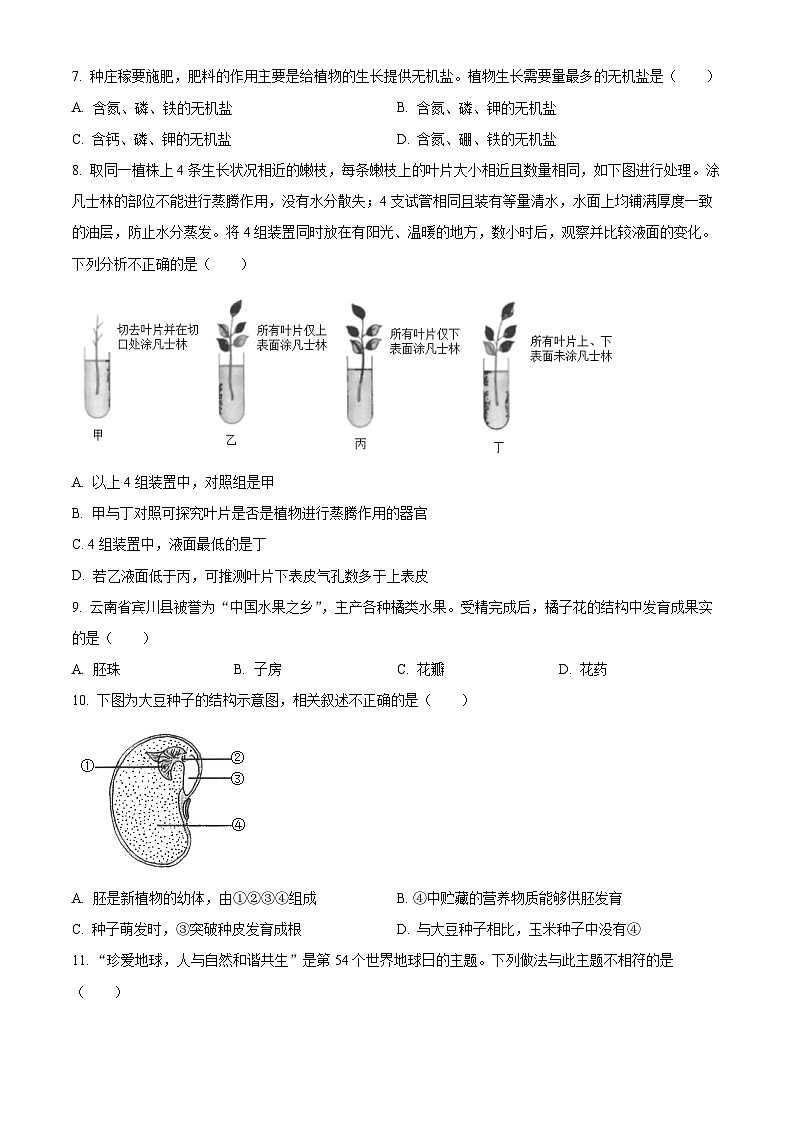 2023年云南省中考生物真题02