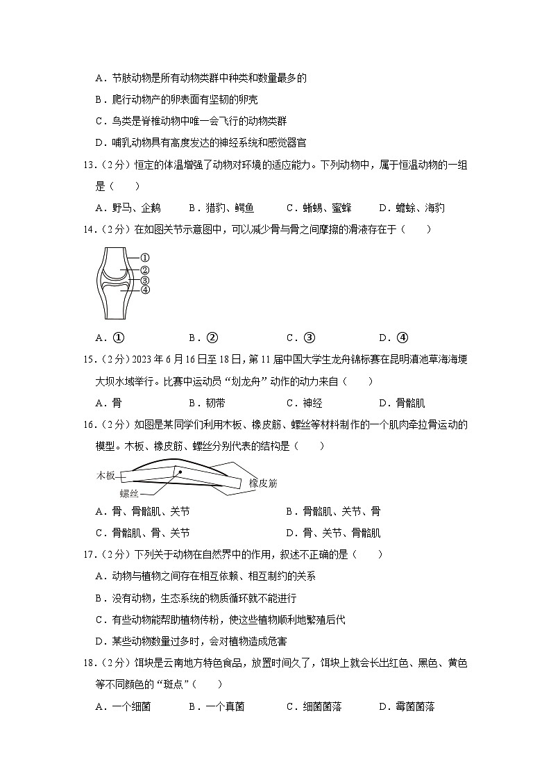 云南省昆明市盘龙区2023-2024学年八年级上学期期末生物试卷第3页
