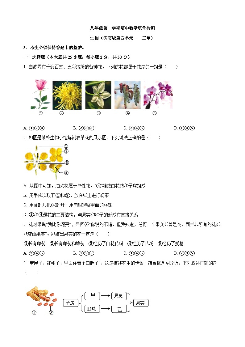 【全套精品专题】初中生物复习专题精讲  八上生物：期中模拟卷【范围：第四单元一二三章】（带答案）第1页