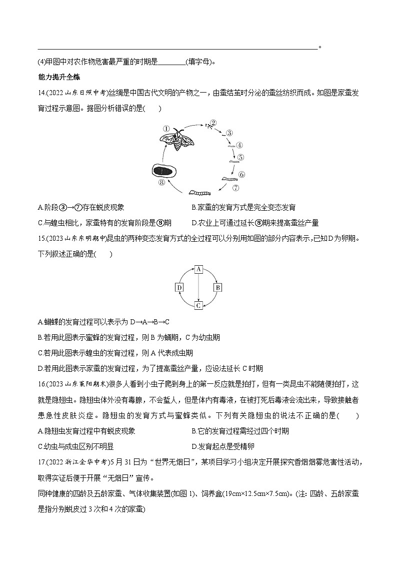 【全套精品专题】济南版 初中八年级上册生物复习专题 精讲  4.2.1 昆虫的生殖和发育 同步练习（带答案）03