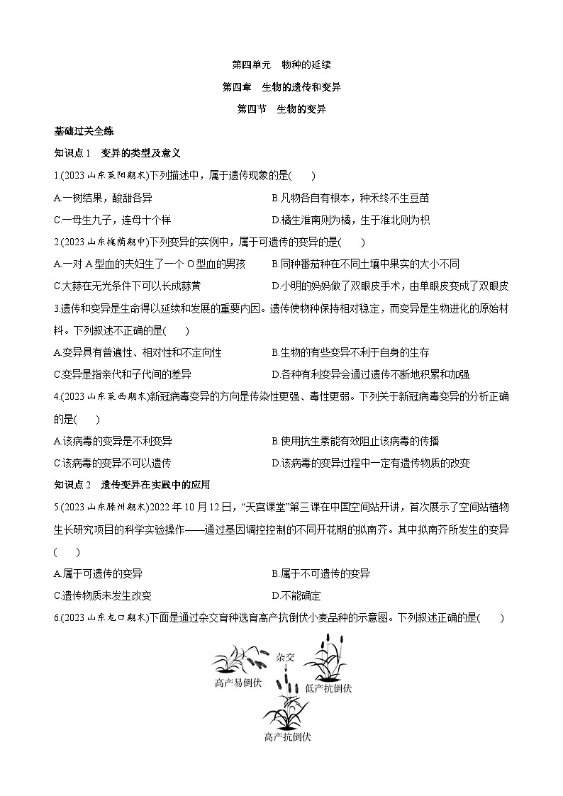 【全套精品专题】济南版 初中八年级上册生物复习专题 精讲  4.4.4 生物的变异 同步练习（带答案）01