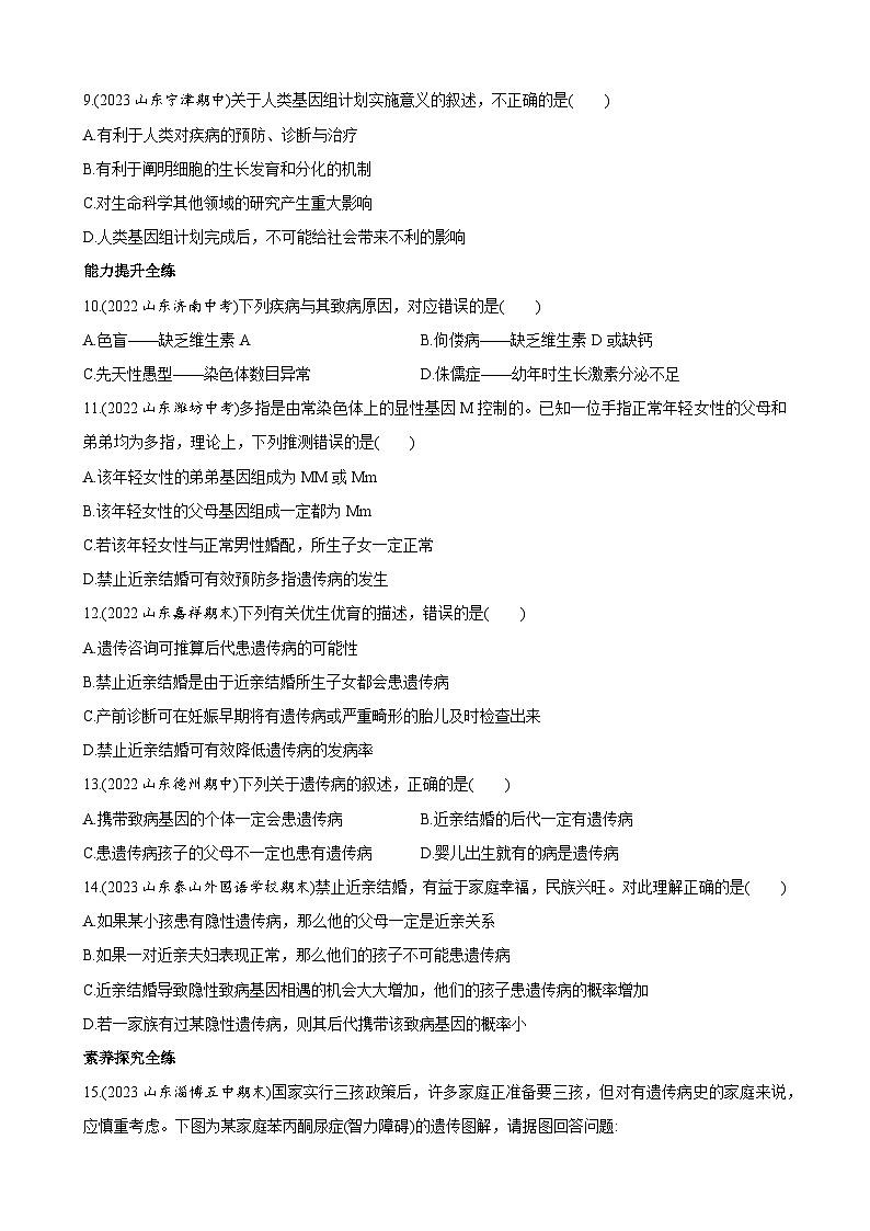 【全套精品专题】济南版 初中八年级上册生物复习专题 精讲  4.4.5 人类优生与基因组计划 同步练习（带答案）02